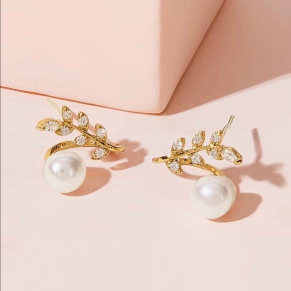 3/$30 Faux Pearl Decor Leaf Earrings - Picture 2 of 7